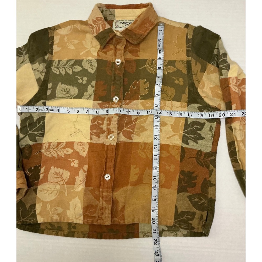90s Tantrums Autumn Patchwork Long Sleeve Cotton Top Cottagecore Earthy - Picture 5 of 6